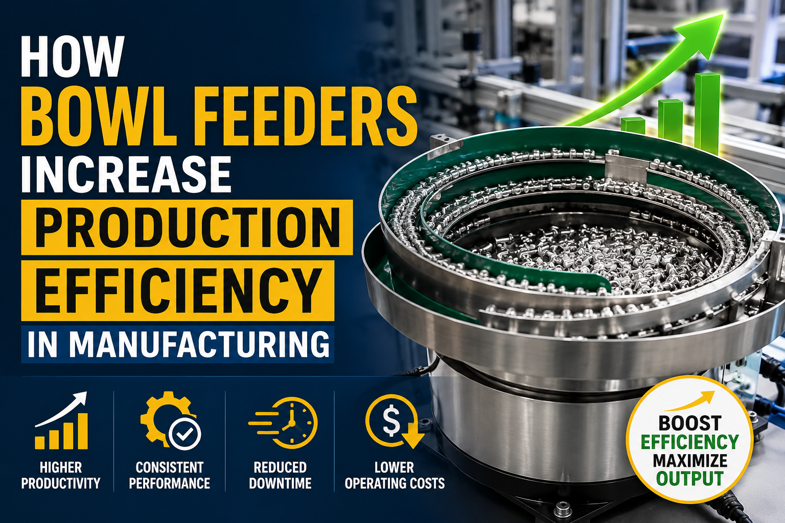 Industrial bowl feeder machine with stainless steel components