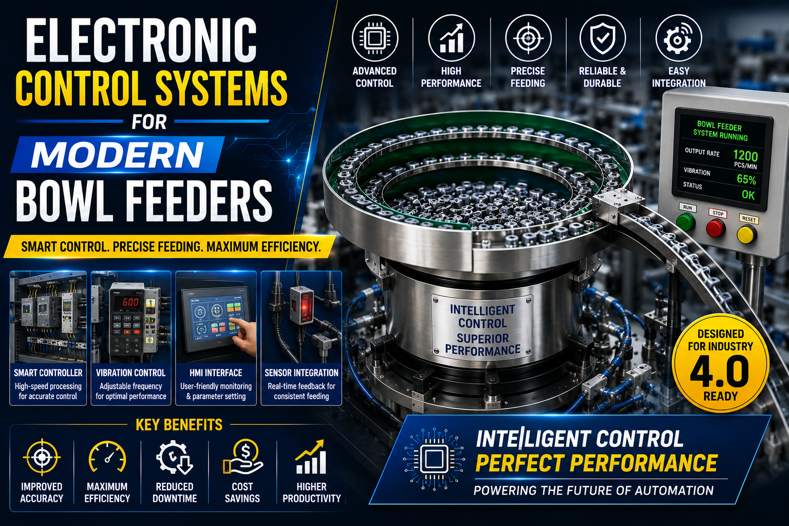 Advanced control panel for automated bowl feeder system